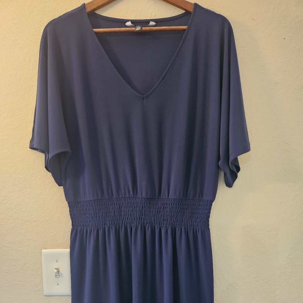 White‎ House Black Market Dress Womens Small Blue Blouson Fit & Flare V-Neck